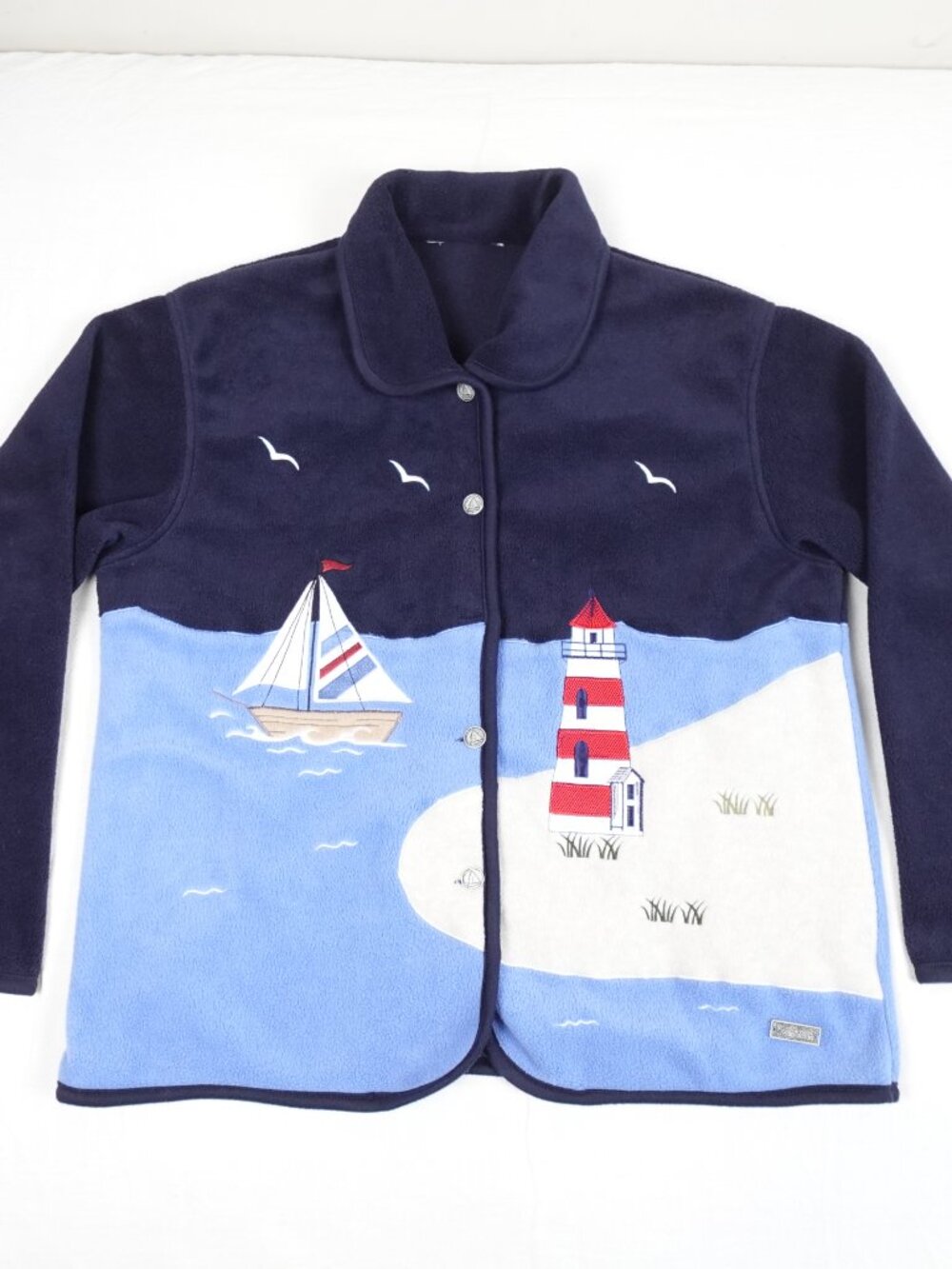 Vintage 90s Northern Reflections Nautical Fleece Women's Large Light House Sailb